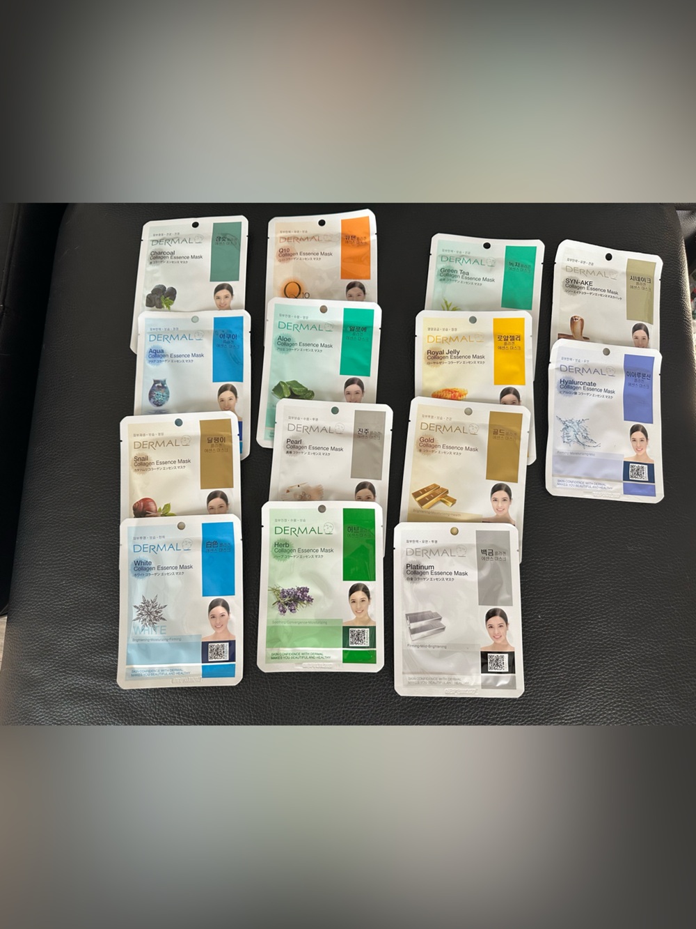 14 Korean Paper collagen Face Masks. Dermal brand. Assorted types.
